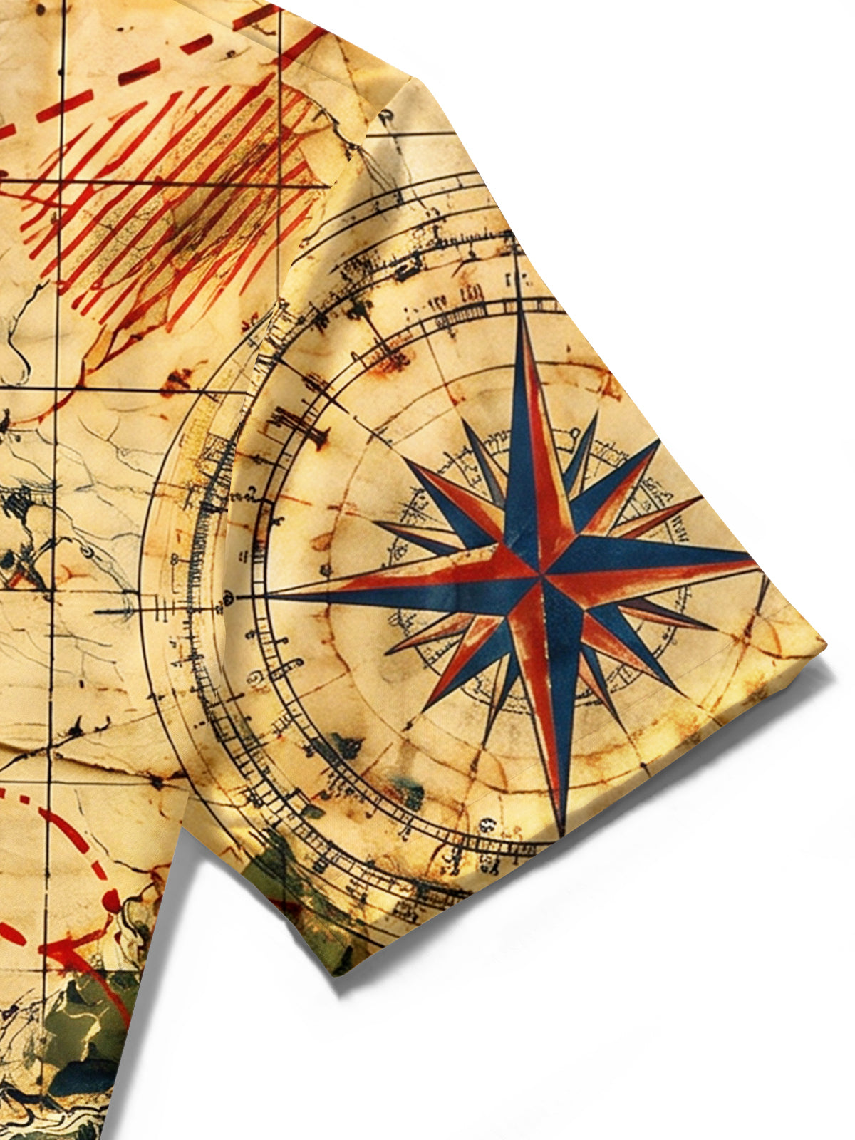 Adaychic Men's Short Sleeve Shirt - Vintage Map With Compass Rose And Topography Print with Chest Pocket