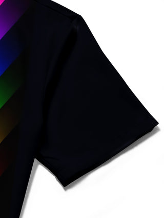 Adaychic Men's Rainbow Geometric Chevron Print Short Sleeve Shirt with Chest Pocket
