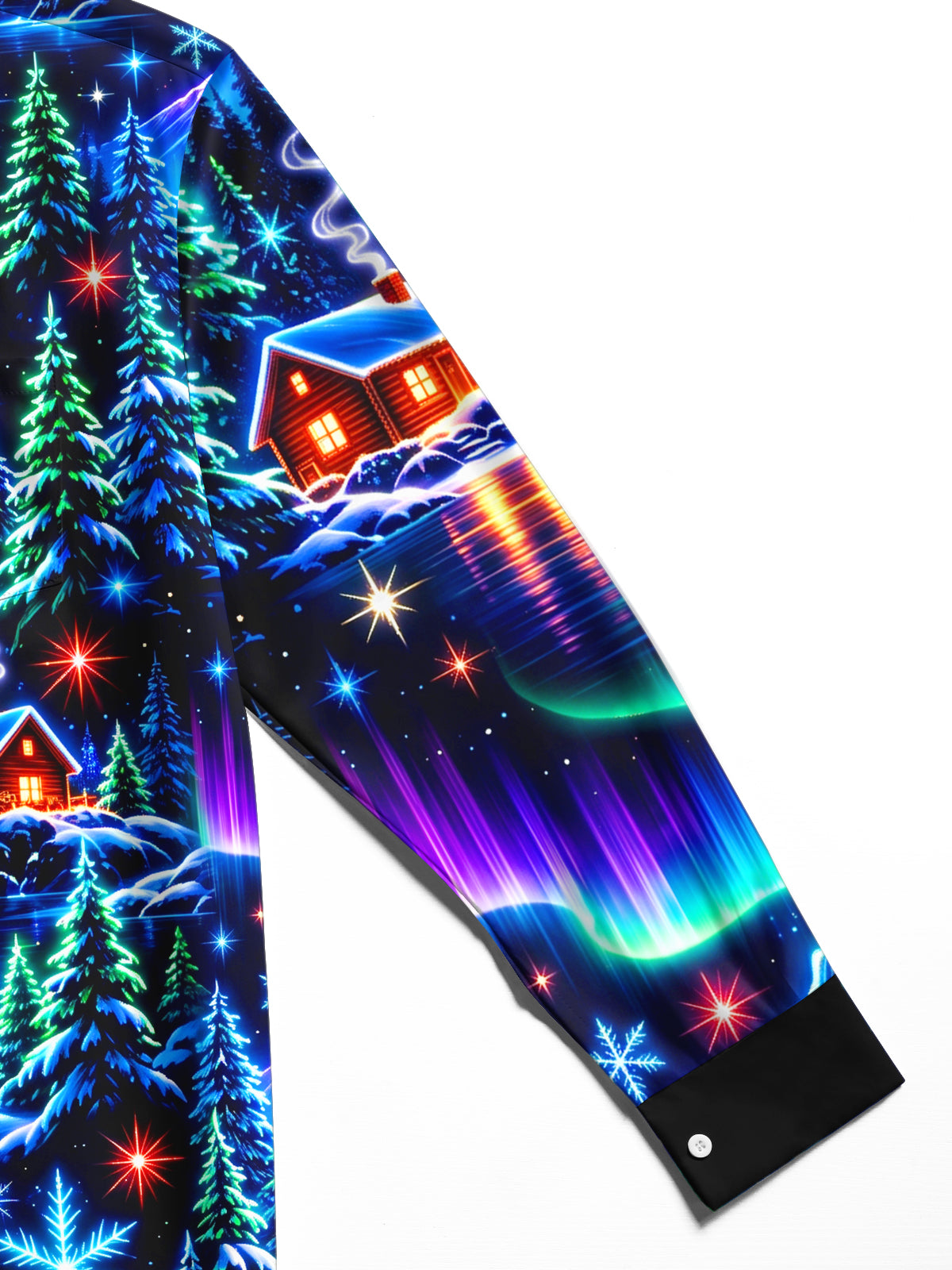 Adaychic Men's Long Sleeve Shirt - Aurora Borealis And Snowy Mountain Landscape Print with Chest Pocket