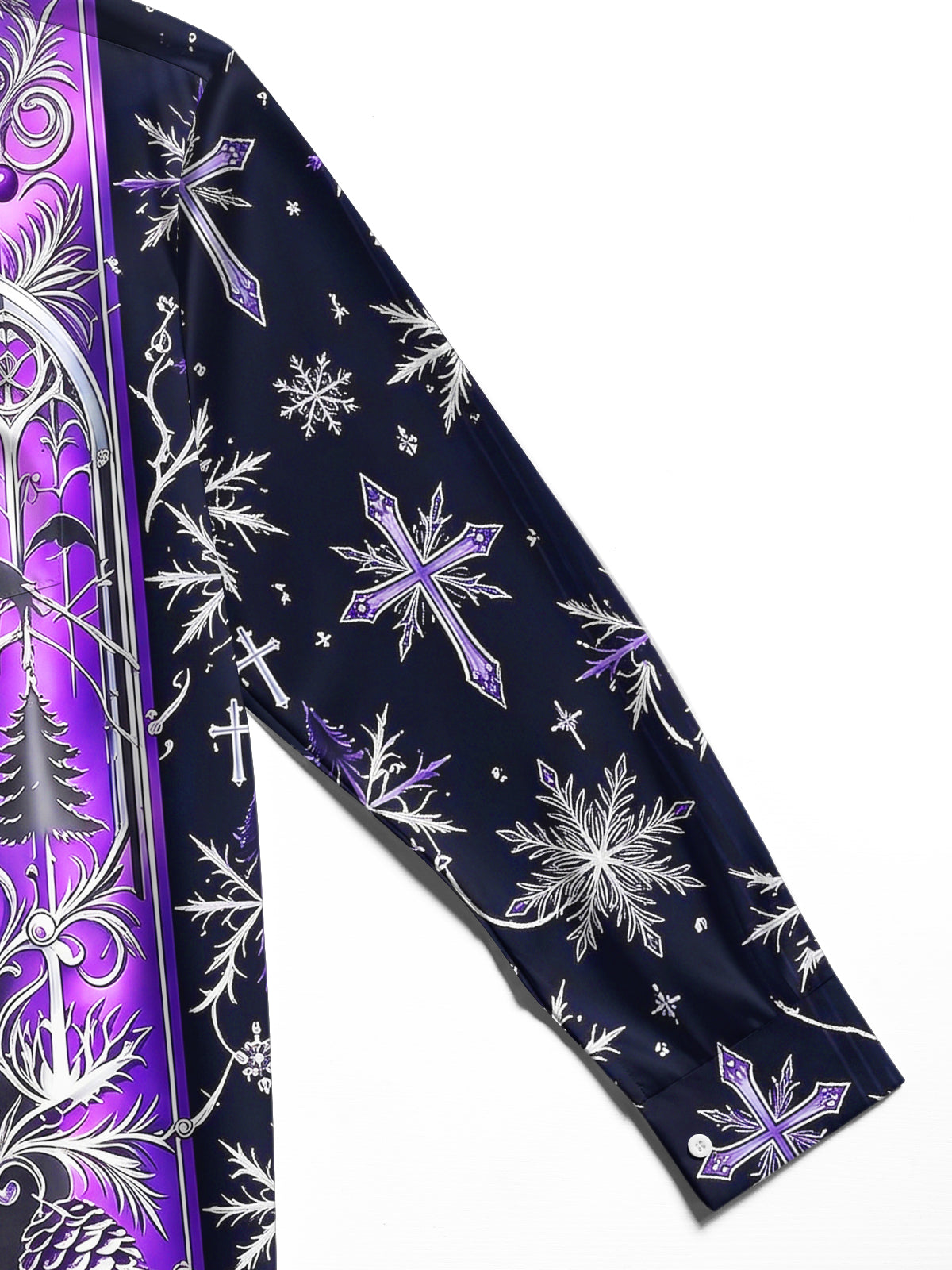 Adaychic Men's Long Sleeve Shirt - Gothic Church Window Patterns With Snowflakes And Crosses Print with Chest Pocket