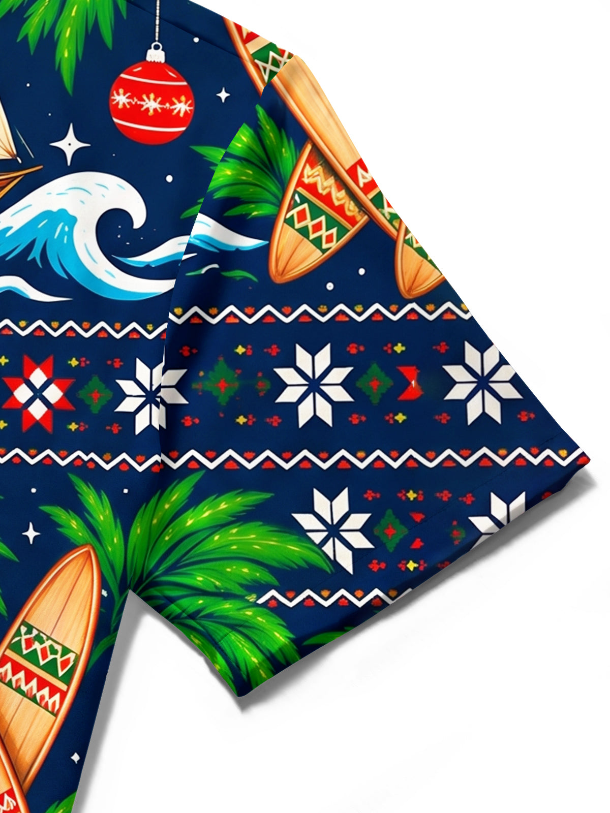 Adaychic Men's Christmas Ornaments And Sailboats Print Short Sleeve Shirt with Chest Pocket