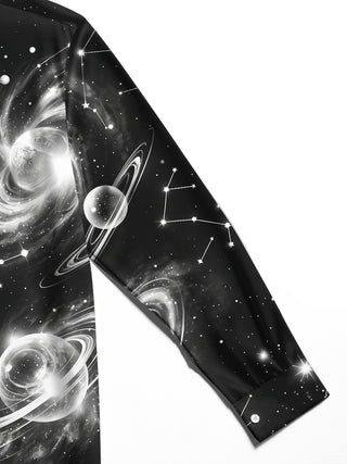 Adaychic Men's Cosmic Space Planets And Constellations Print Long Sleeve Shirt with Chest Pocket