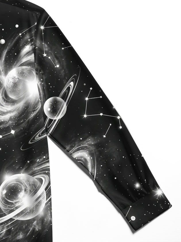 Adaychic Men's Cosmic Space Planets And Constellations Print Long Sleeve Shirt with Chest Pocket