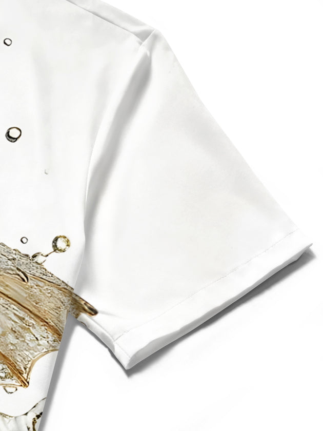 Adaychic Men's 3D Golden Umbrella Print Liquid Splash Print Short Sleeve Shirt with Chest Pocket