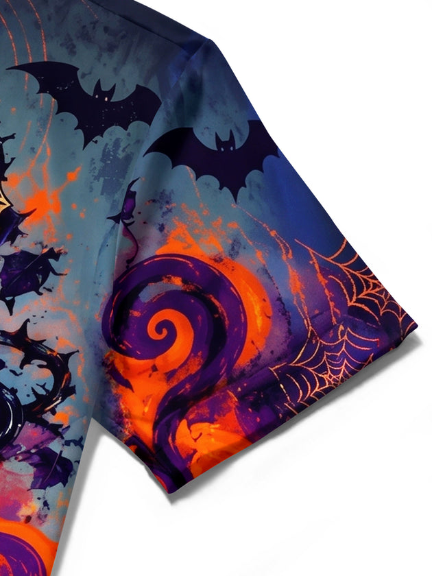 Adaychic Men's Short Sleeve Shirt - Halloween Gothic Hourglass With Green Liquid Print with Chest Pocket