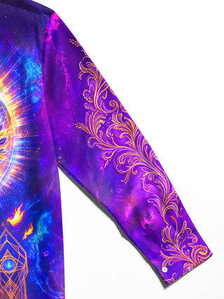 Adaychic Men's Graphic Tree Of Life And Phoenix Print Long Sleeve Shirt with Chest Pocket