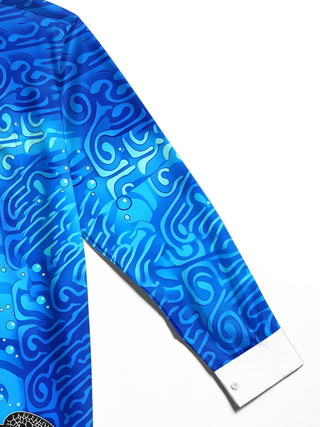 Adaychic Men's Hawaiian Sea Turtle Print Ocean Waves Print Long Sleeve Shirt with Chest Pocket