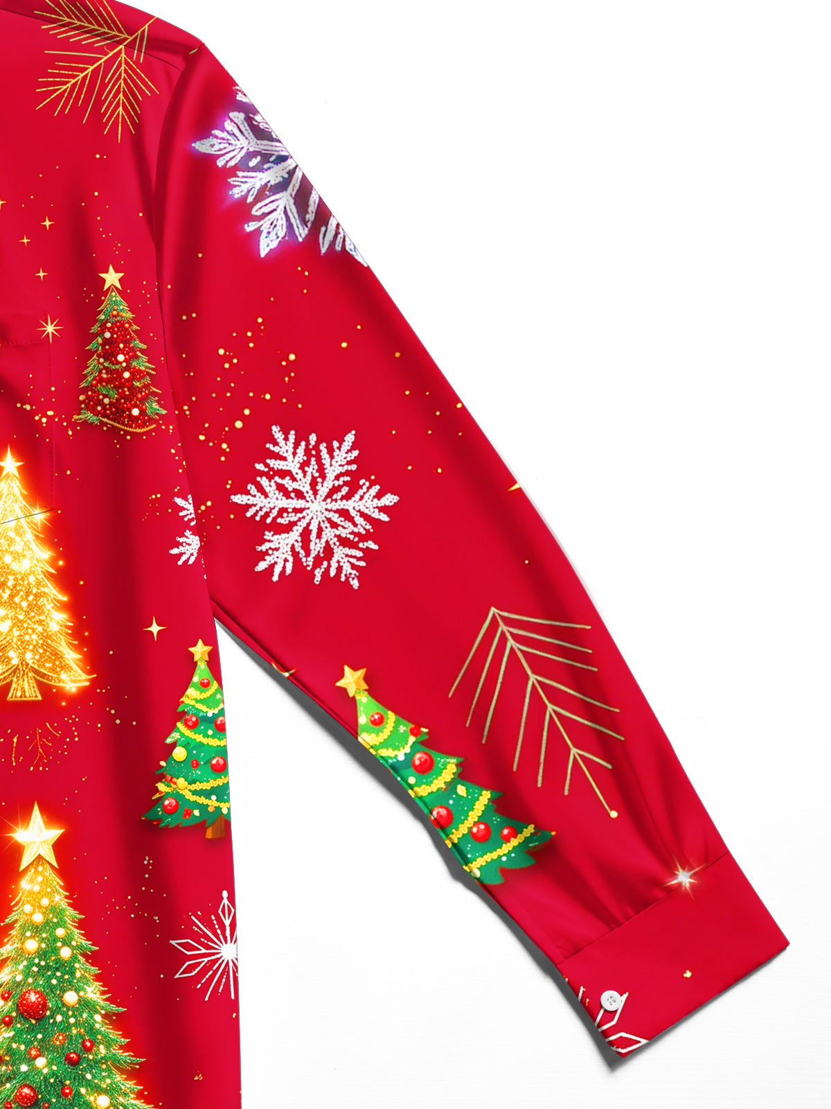 Adaychic Men's Printed Christmas Trees And Snowflakes Print Long Sleeve Shirt with Chest Pocket
