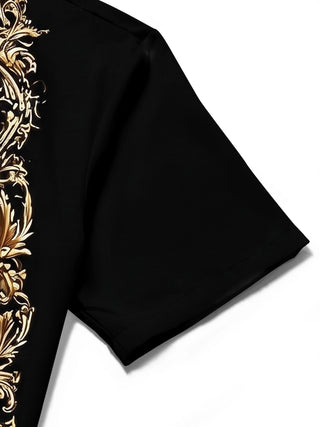Adaychic Men's Skull And Cross Ornament Print Short Sleeve Shirt with Chest Pocket