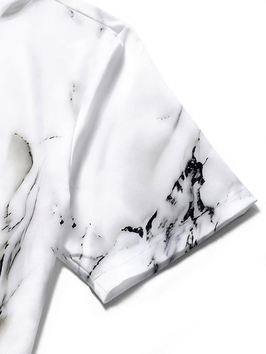 Adaychic Men's Printed Marble Print Short Sleeve Shirt with Chest Pocket