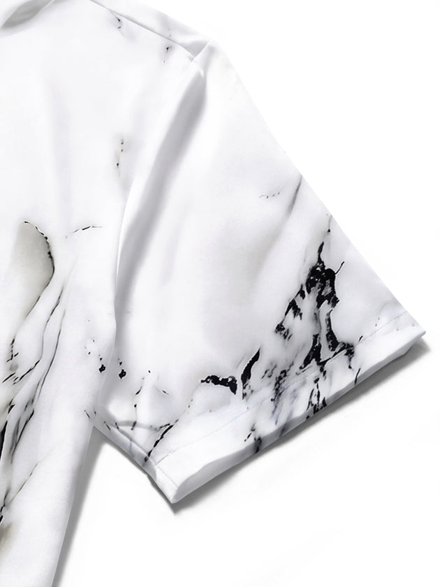 Adaychic Men's Printed Marble Print Short Sleeve Shirt with Chest Pocket