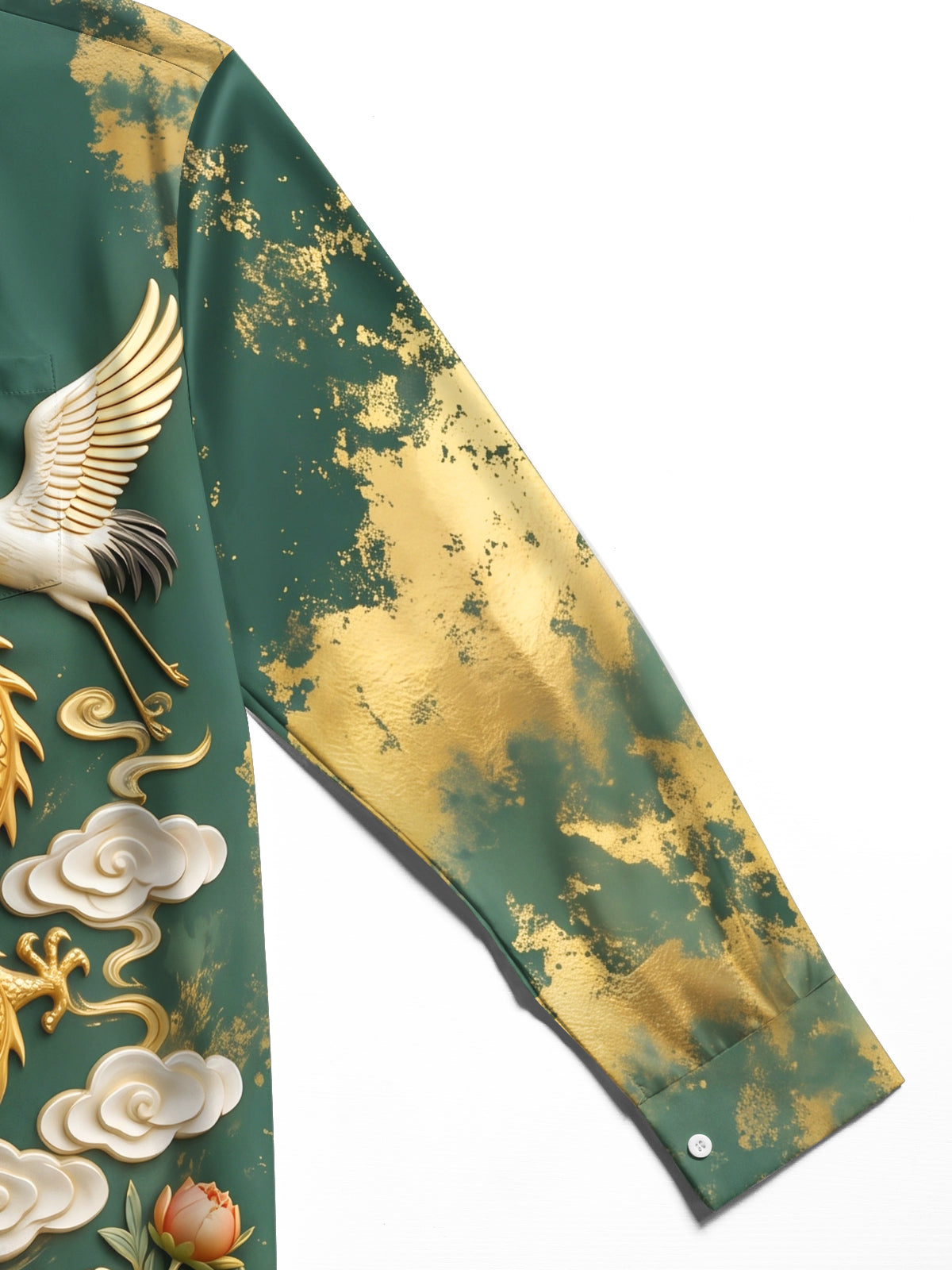 Adaychic Men's 3D Golden Dragon And Cranes Print Long Sleeve Shirt with Chest Pocket