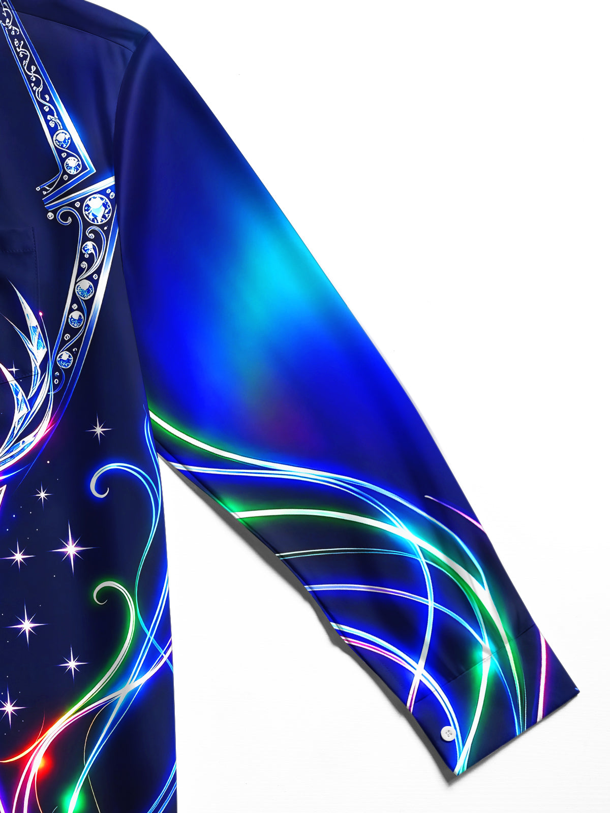 Adaychic Men's Long Sleeve Shirt - Neon Crystal Reindeer And Christmas Ornaments Print with Chest Pocket