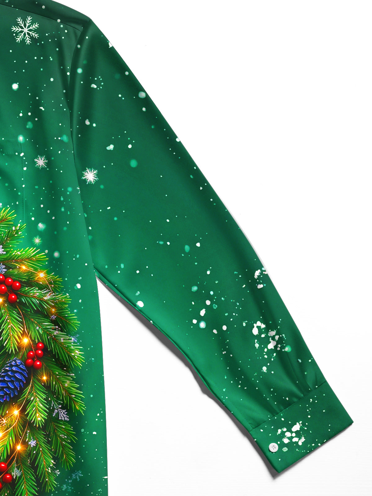 Adaychic Men's Christmas Wreath With Golden Tree Print Long Sleeve Shirt with Chest Pocket