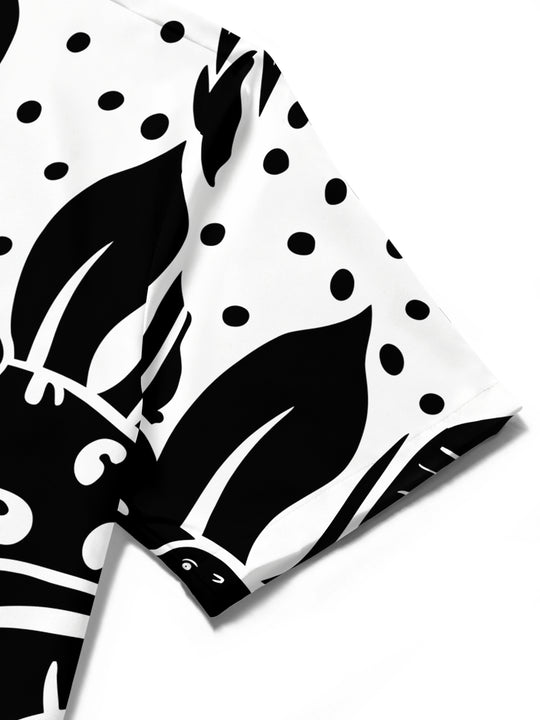 Adaychic Men's Black And White Animal Print Short Sleeve Shirt with Chest Pocket
