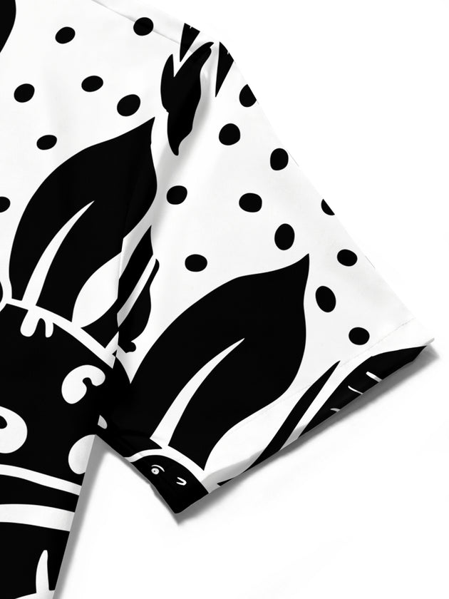 Adaychic Men's Black And White Animal Print Short Sleeve Shirt with Chest Pocket