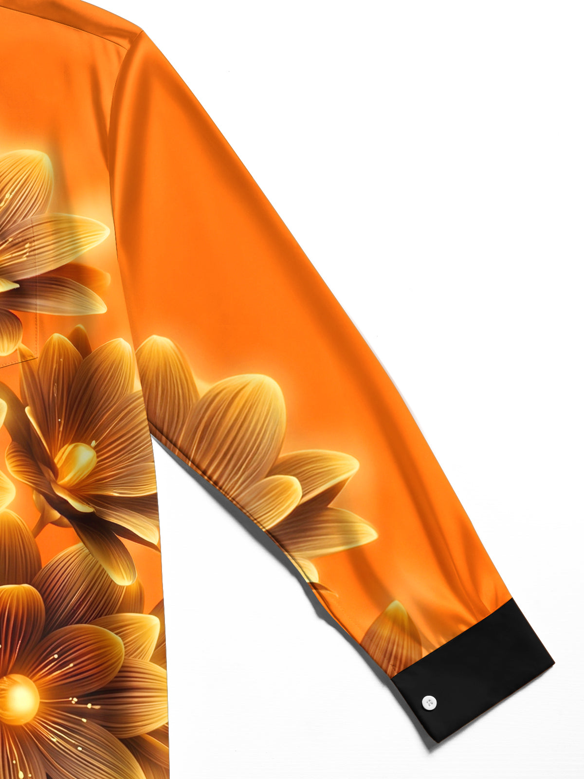 Adaychic Men's Hawaiian Glowing Golden Floral Pattern Long Sleeve Shirt with Chest Pocket