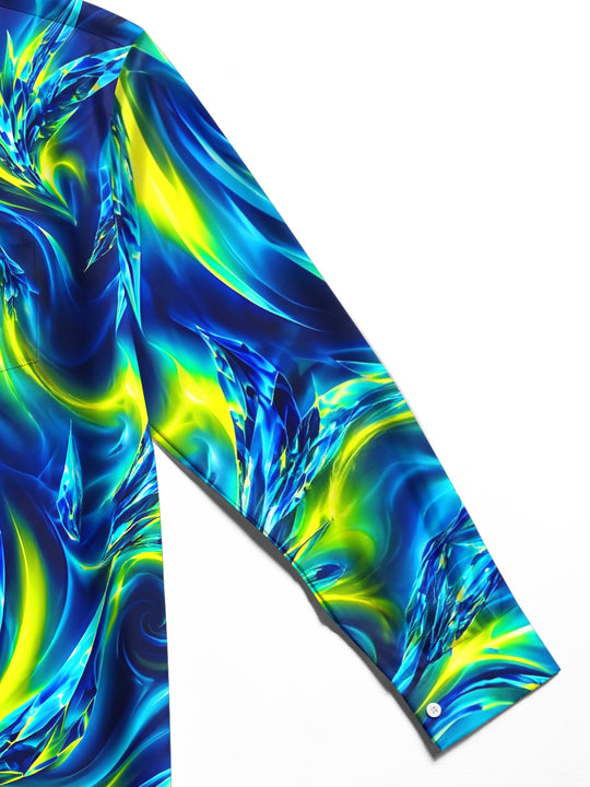 Adaychic Men's Printed Abstract Swirling Fluid Pattern Long Sleeve Shirt with Chest Pocket