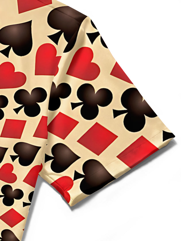 Adaychic Men's Printed Spiral Poker Print Card Suits Pattern Short Sleeve Shirt with Chest Pocket