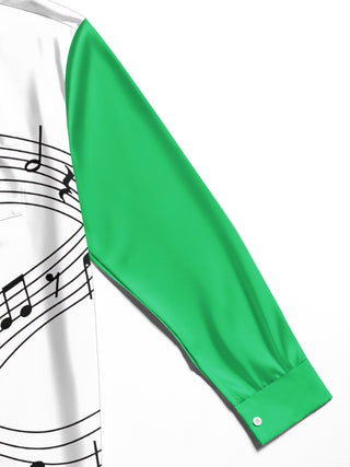 Adaychic Men's Printed Musical Notes And Staff Lines Print Long Sleeve Shirt with Chest Pocket