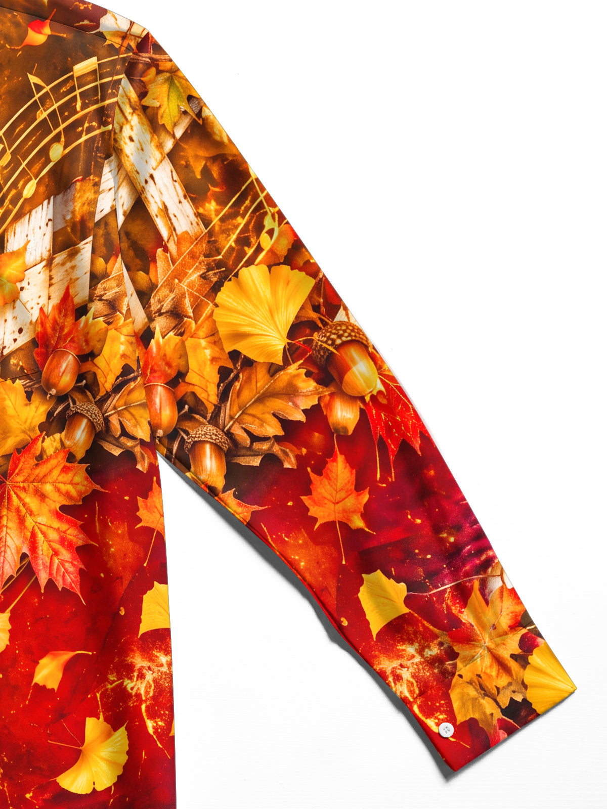 Adaychic Men's Printed Autumn Maple Leaves And Acorns Print Long Sleeve Shirt with Chest Pocket