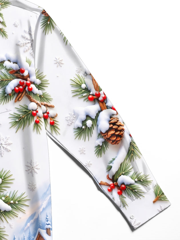 Adaychic Men's Graphic Christmas Parrot Print Long Sleeve Shirt with Chest Pocket