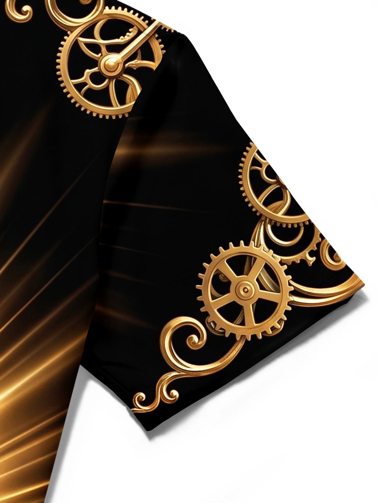 Adaychic Men's Vintage Style Golden Pocket Watch Print Short Sleeve Shirt with Chest Pocket