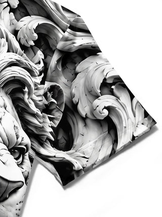 Adaychic Men's Graphic 3D Carved Lion Head Print Short Sleeve Shirt with Chest Pocket