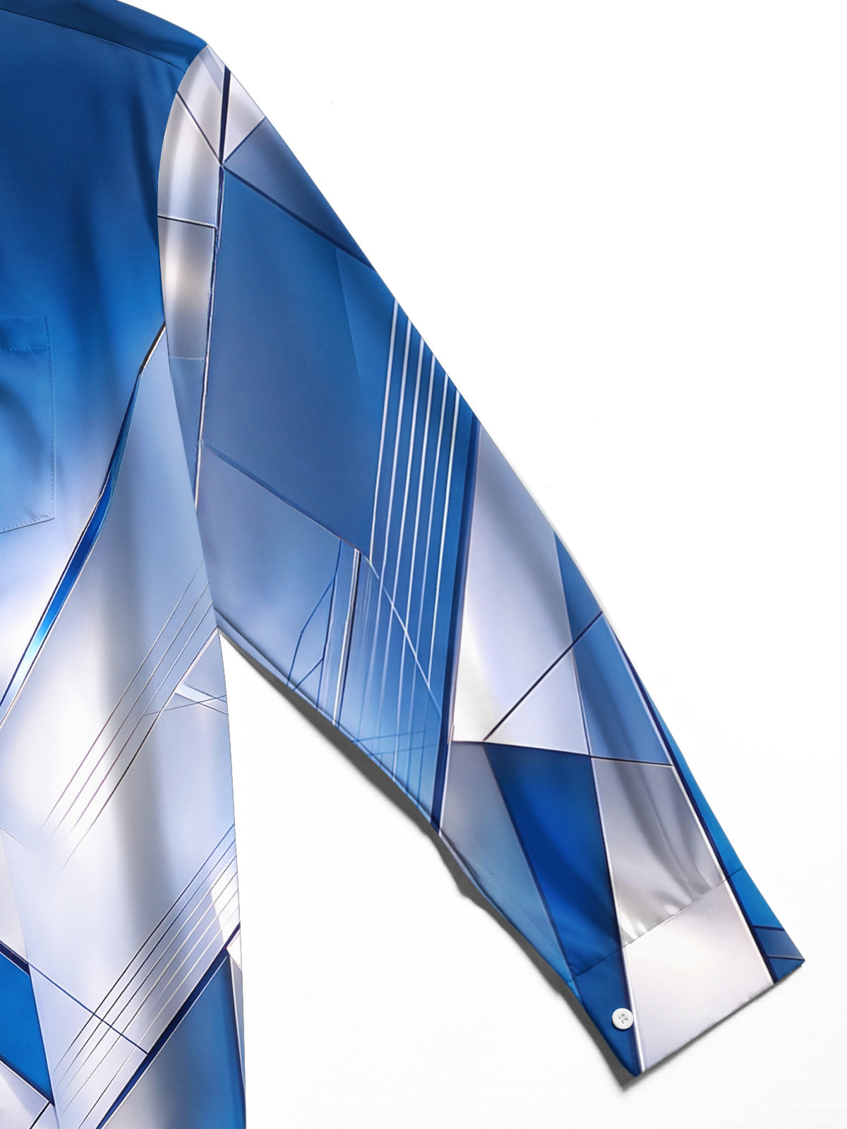Adaychic Men's Long Sleeve Shirt - Blue And Silver Metallic Geometric Facets Print with Chest Pocket