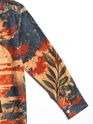 Adaychic Men's Long Sleeve Shirt - Veterans Day Soldier Silhouette And Autumn Leaves Print with Chest Pocket