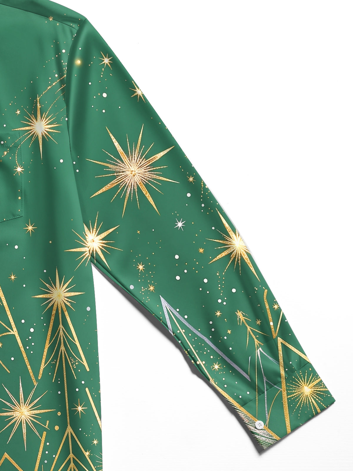Adaychic Men's Long Sleeve Shirt - Color Block Christmas Trees And Golden Stars Print with Chest Pocket