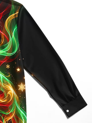Adaychic Men's Long Sleeve Shirt - Christmas Neon Colorful Cat With Snowflakes And Stars Print with Chest Pocket