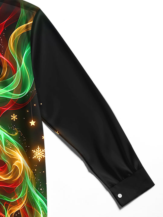 Adaychic Men's Long Sleeve Shirt - Christmas Neon Colorful Cat With Snowflakes And Stars Print with Chest Pocket