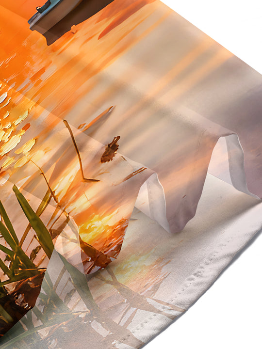 Adaychic Men's Hawaiian Sunset Lake Scenery Print Short Sleeve Shirt with Chest Pocket