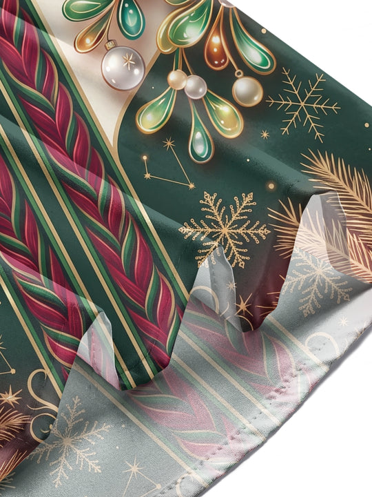 Adaychic Men's Christmas Ornaments And Snowflakes Print Long Sleeve Shirt with Chest Pocket