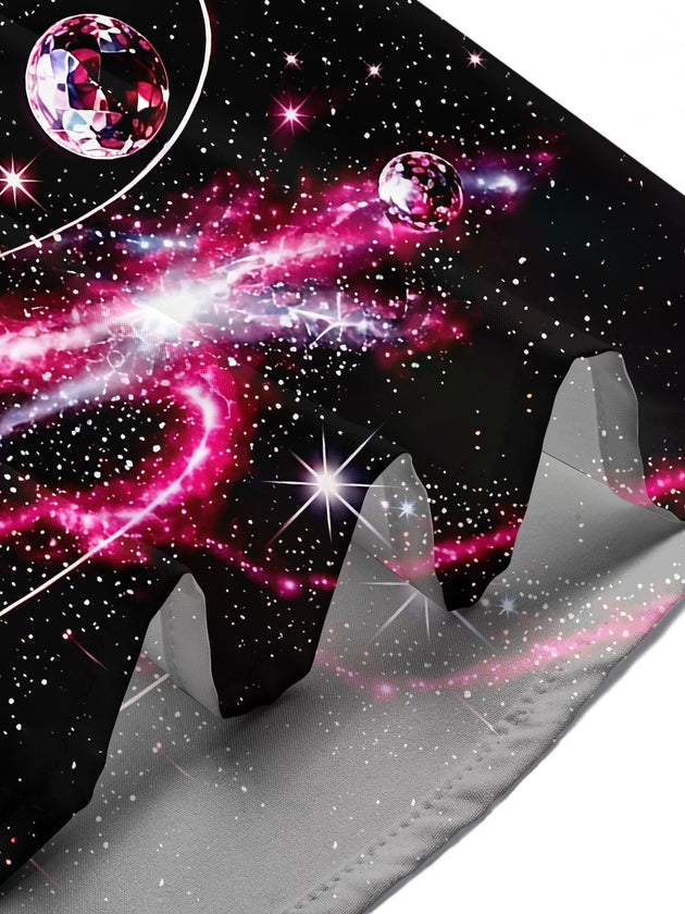Adaychic Men's Space Galaxy With Planets And Stars Print Short Sleeve Shirt with Chest Pocket