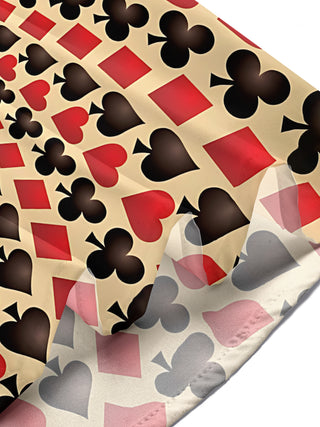 Adaychic Men's Printed Spiral Poker Print Card Suits Pattern Short Sleeve Shirt with Chest Pocket