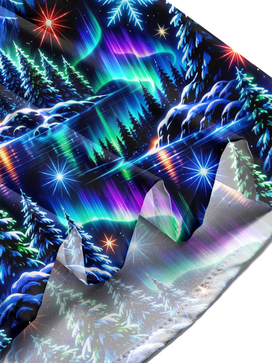 Adaychic Men's Long Sleeve Shirt - Aurora Borealis And Snowy Mountain Landscape Print with Chest Pocket