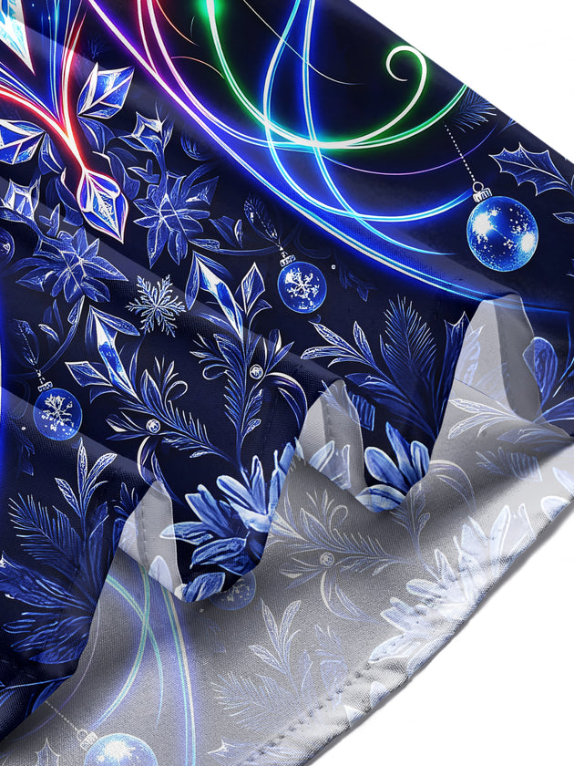 Adaychic Men's Long Sleeve Shirt - Neon Crystal Reindeer And Christmas Ornaments Print with Chest Pocket
