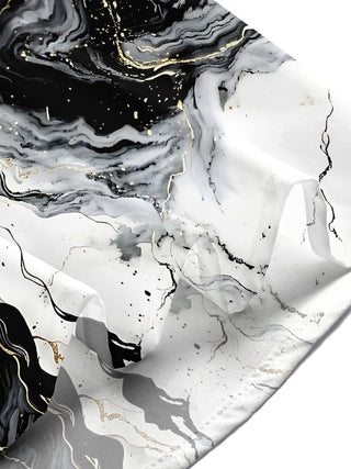 Adaychic Men's Printed Marble Effect Print Gold Veins Print Short Sleeve Shirt with Chest Pocket
