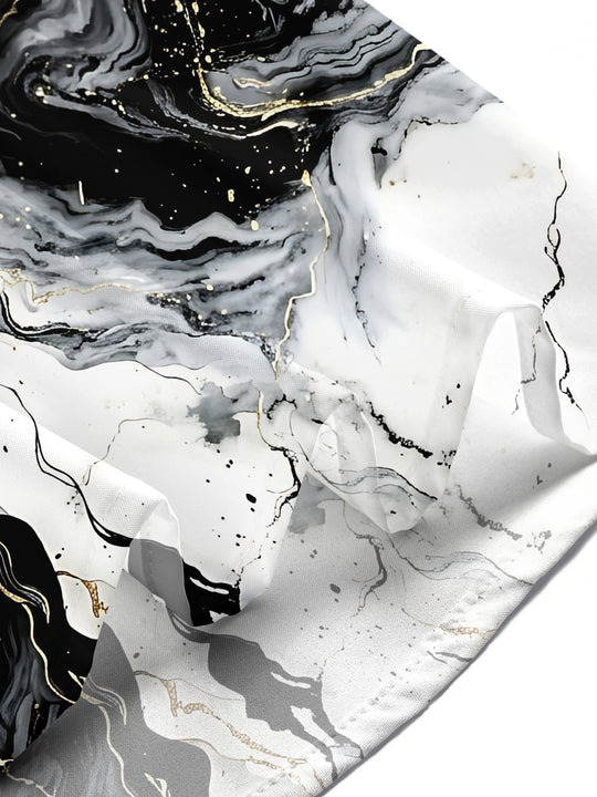 Adaychic Men's Printed Marble Effect Print Gold Veins Print Short Sleeve Shirt with Chest Pocket