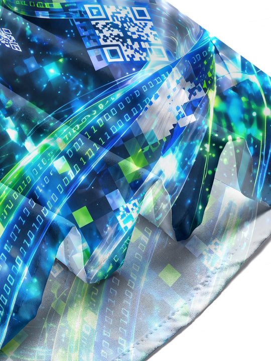 Adaychic Men's Abstract Digital Code And QR Codes Print Long Sleeve Shirt with Chest Pocket