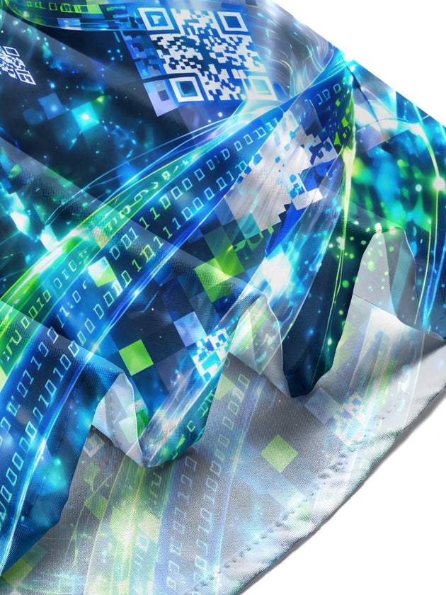 Adaychic Men's Abstract Digital Code And QR Codes Print Long Sleeve Shirt with Chest Pocket