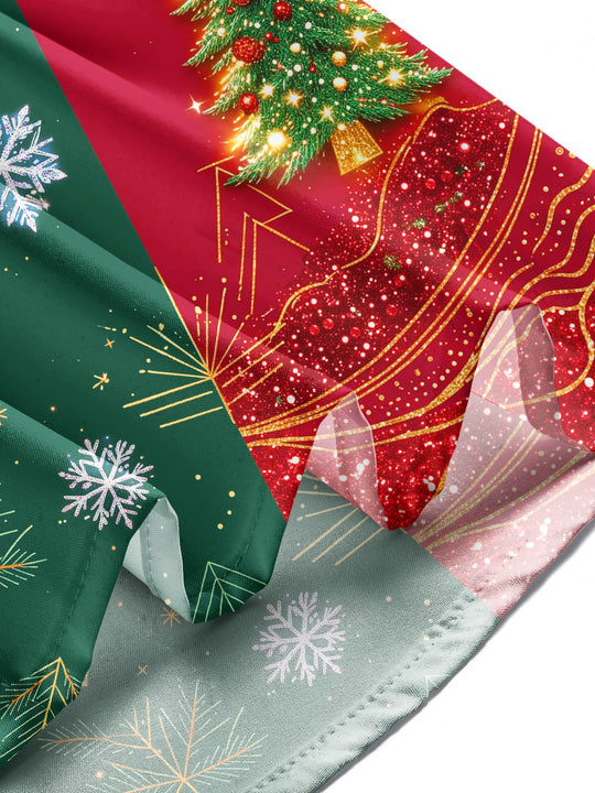Adaychic Men's Printed Christmas Trees And Snowflakes Print Long Sleeve Shirt with Chest Pocket