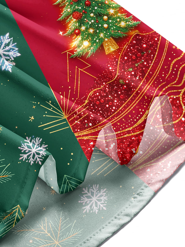 Adaychic Men's Printed Christmas Trees And Snowflakes Print Long Sleeve Shirt with Chest Pocket