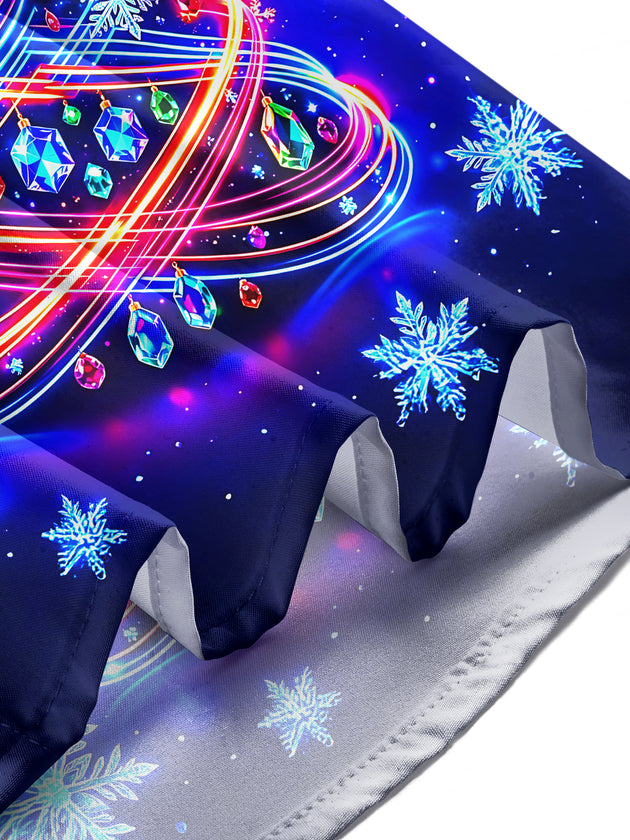 Adaychic Men's Long Sleeve Shirt - Neon Light Spiral Christmas Tree With Ornaments Print with Chest Pocket