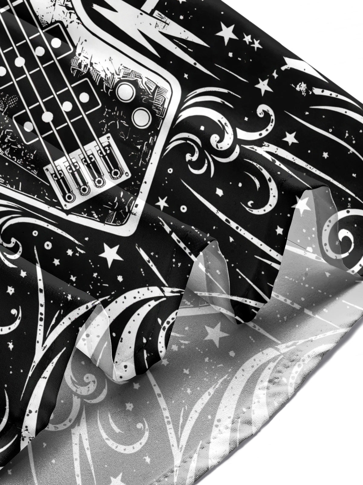 Adaychic Men's Bass Guitar With Stars And Lightning Print Long Sleeve Shirt with Chest Pocket