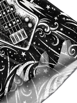 Adaychic Men's Bass Guitar With Stars And Lightning Print Long Sleeve Shirt with Chest Pocket