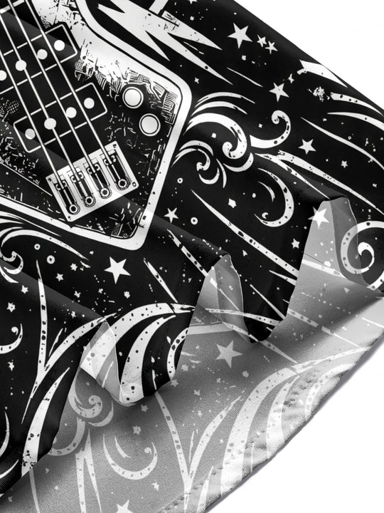 Adaychic Men's Bass Guitar With Stars And Lightning Print Long Sleeve Shirt with Chest Pocket
