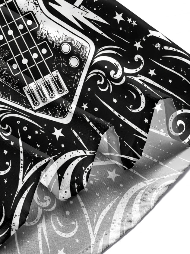 Adaychic Men's Bass Guitar With Stars And Lightning Print Long Sleeve Shirt with Chest Pocket